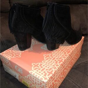 Gianni Bini Black Suede Fringe Booties
